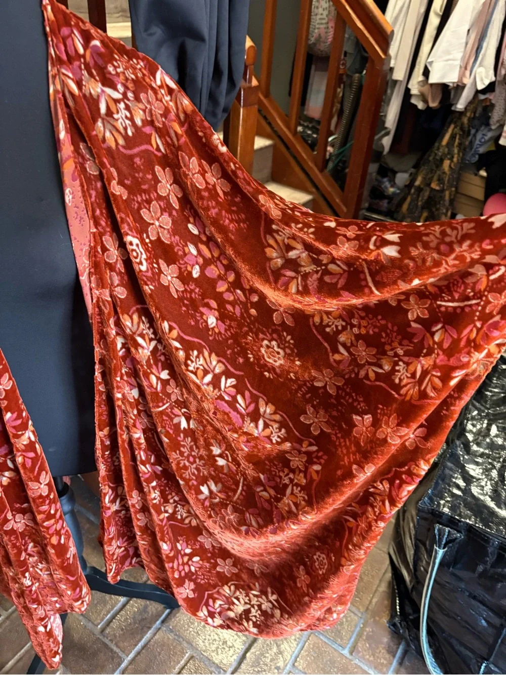 Velvet Floral Kimono Jacket - Rust Pink